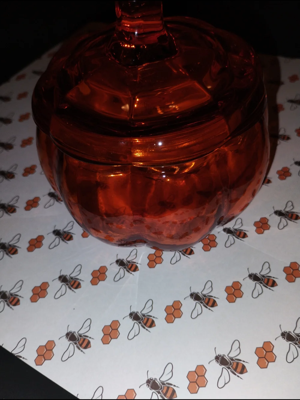 Amber Glass Pumpkin Candy Jar with Lid